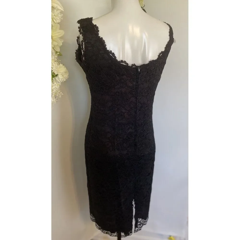 Vintage 1980's Expo Nite Black Lace Sexy Midi Sheath‎ Dress Size 12 Pin Up EUC